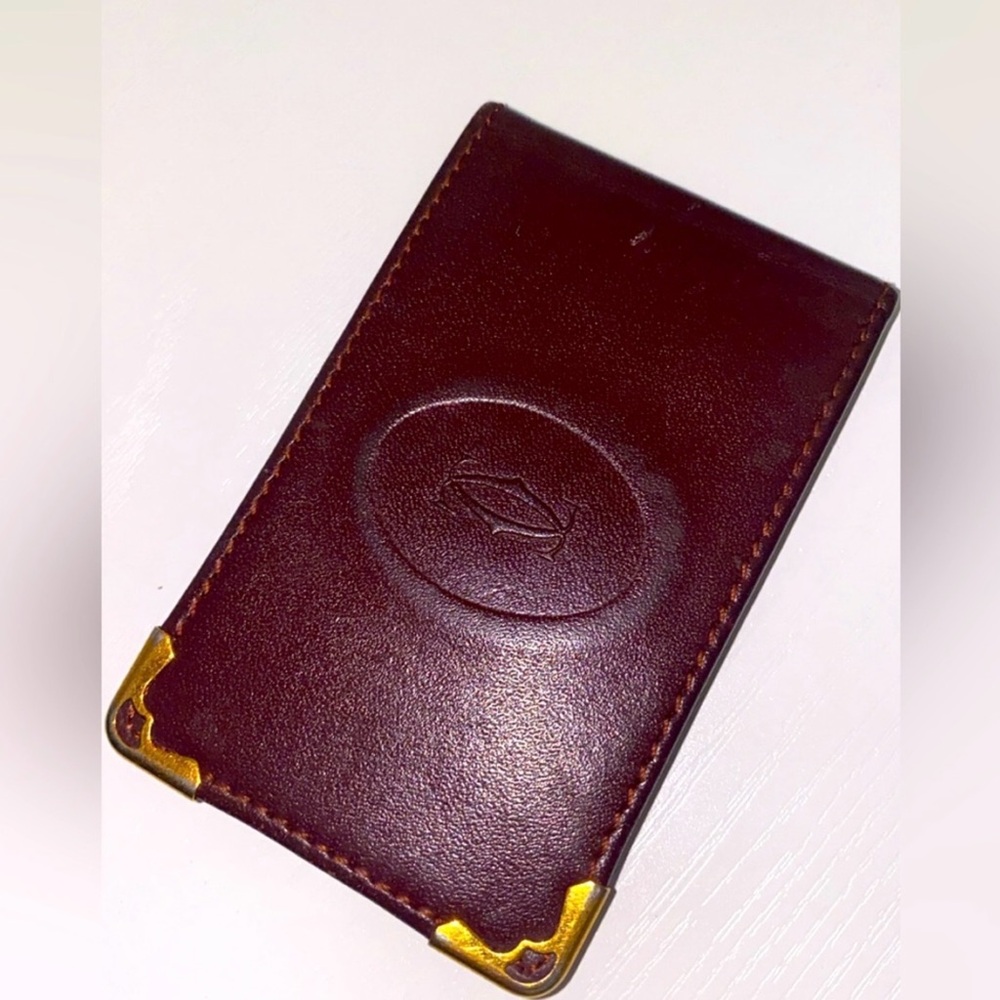 Brown Leather Cartier mirror with Gold Accents